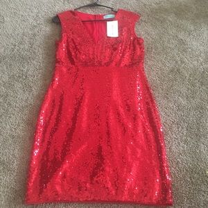 Sleeveless Red Sequined Dress