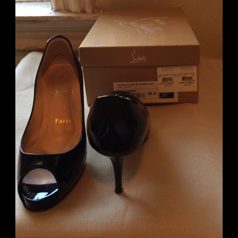 Christian Louboutin peep toe patent leather shoes
