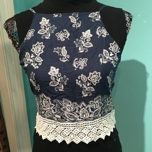 Navy floral high neck crop top