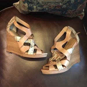 Cole Haan beige snakeskin wedges size 7