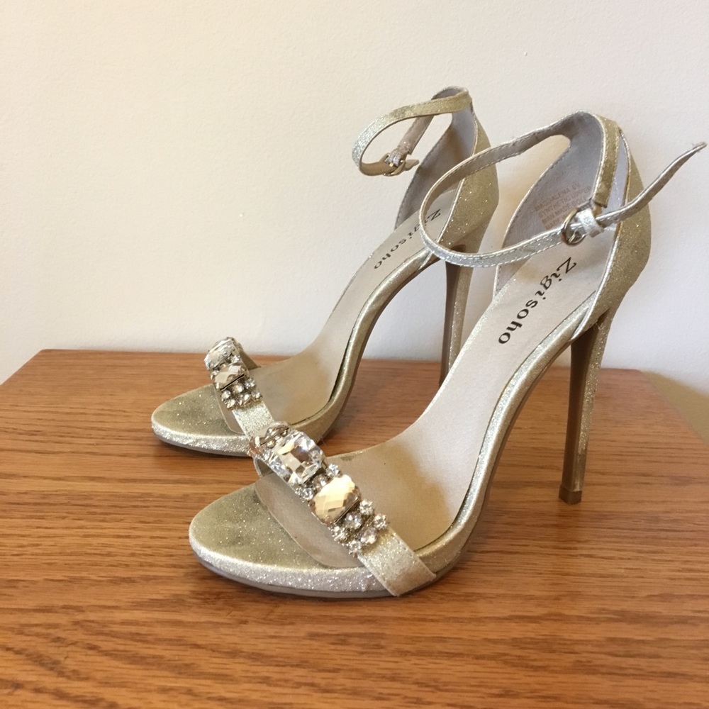Zigi Soho Champagne Sparkly Strappy Heels