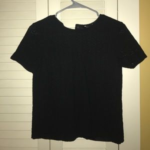 Theory black eyelet top with back button detail