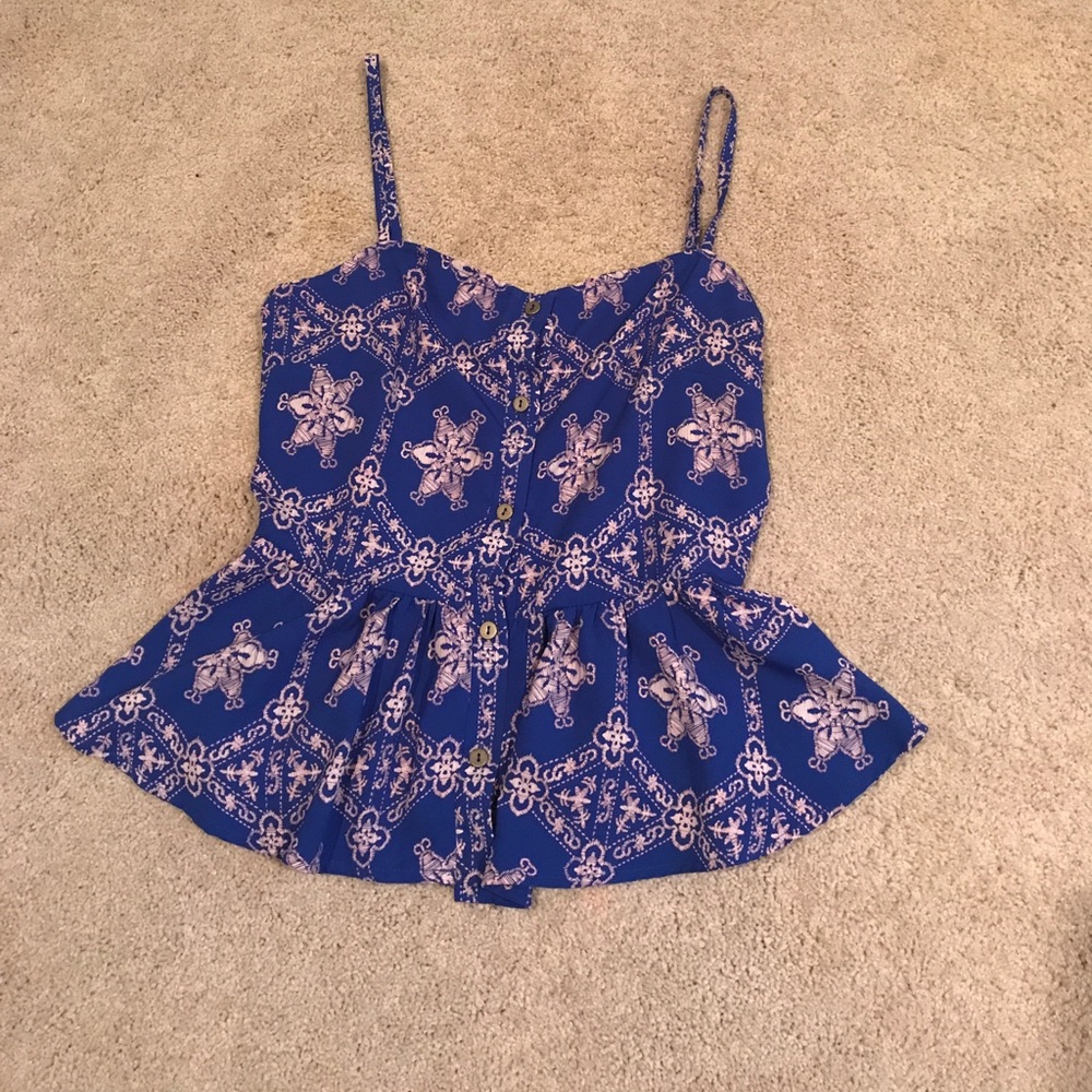 Blue embroidered tank