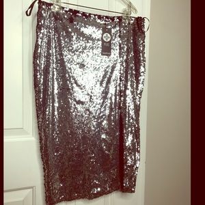 NWT BooHoo Sequin slit front midi skirt sz 16