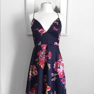 AX Paris USA Midi Floral Dress In Navy (Size 10)