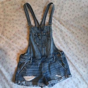 Hollister distressed overall shorts size x small