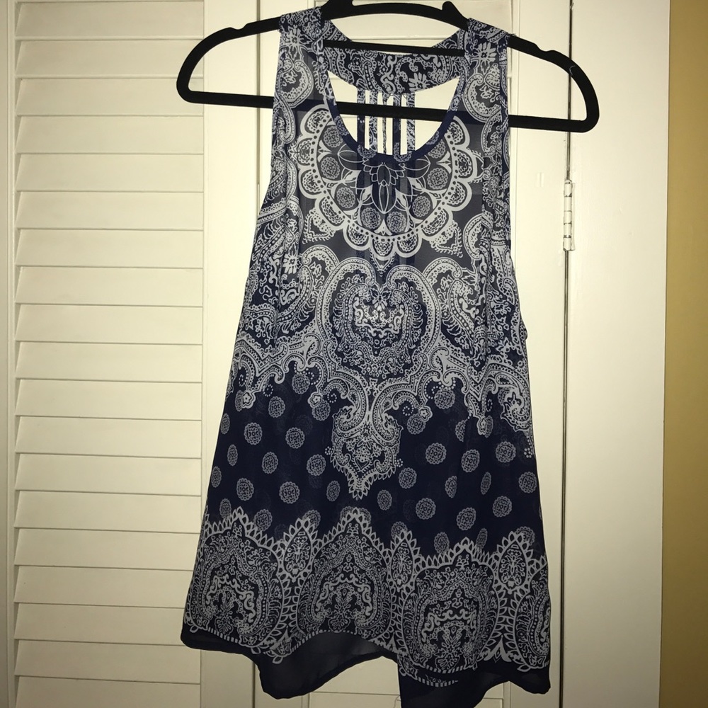 Printed chiffon top w/ open back details