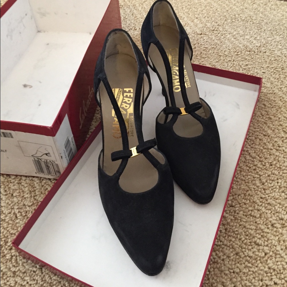 Salvatore Ferragamo Black Suede Heels