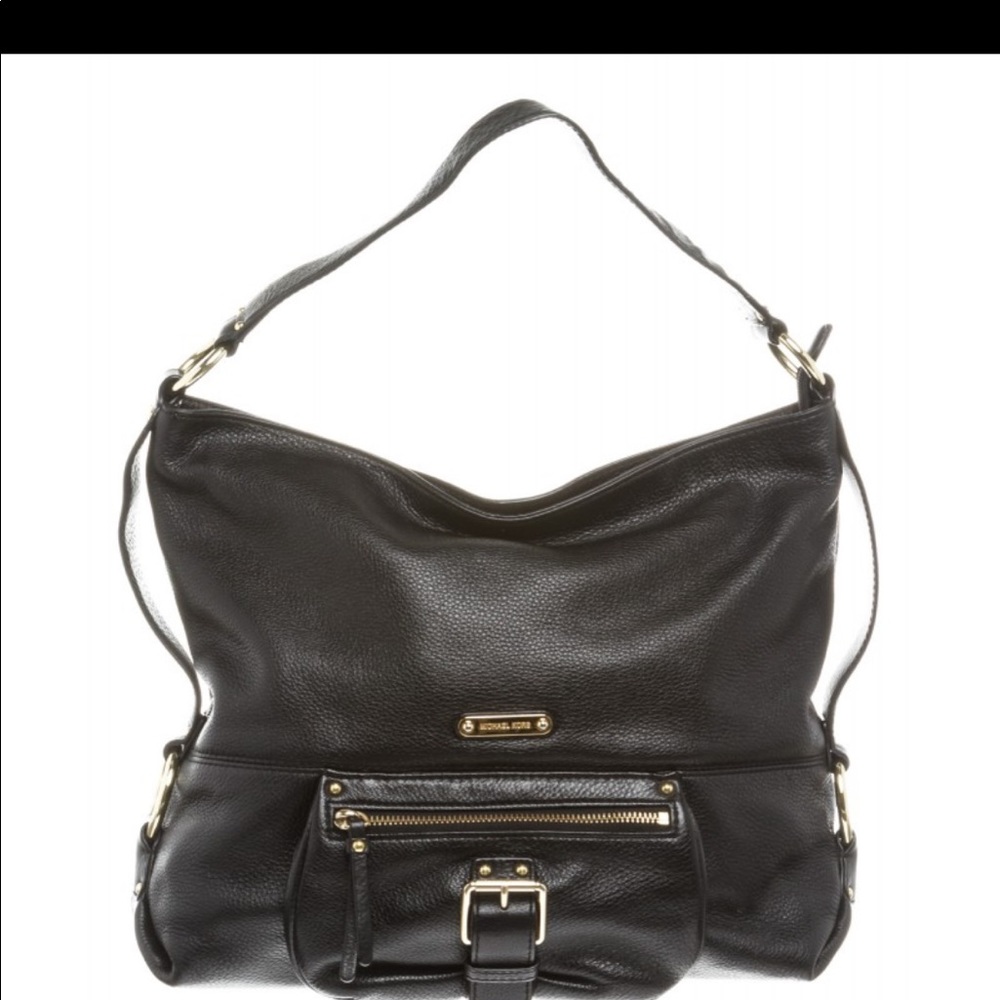 Michael Kors Black Leather Zip Top Shoulder Bag