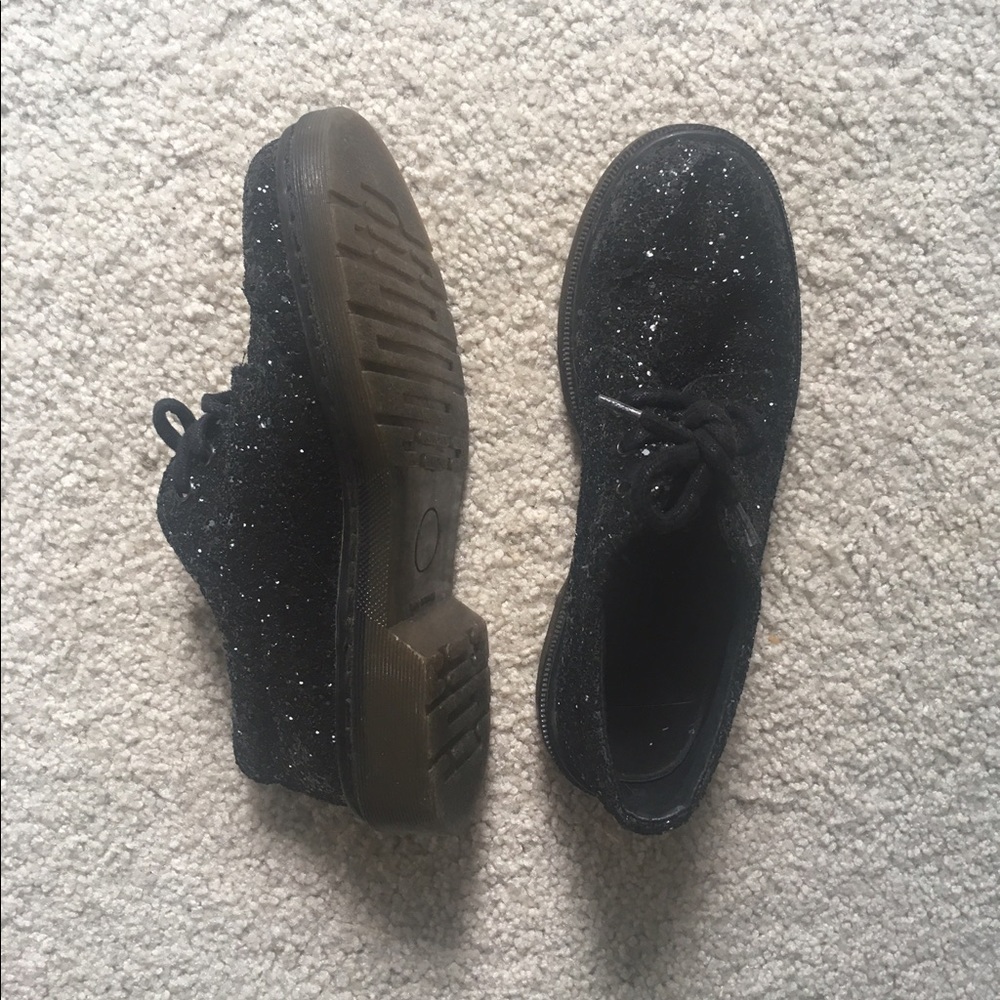 TOPSHOP Black Glitter Lace Up Shoe