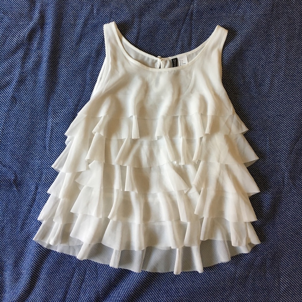 EUC H&M White Tiered Ruffle Sleeveless Top Size 4