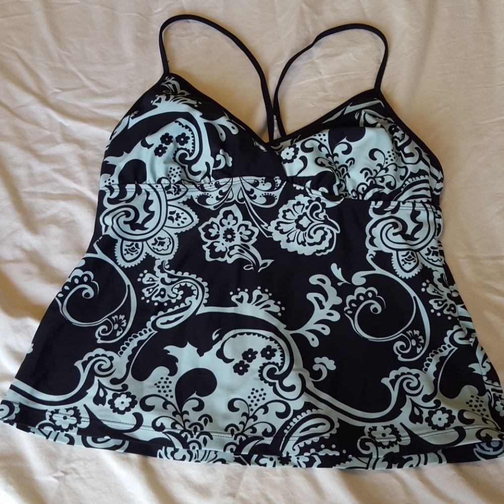 Turquoise and black tankini top