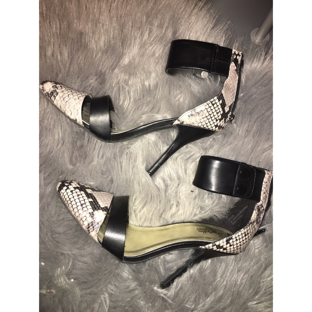 Snake and black print heels