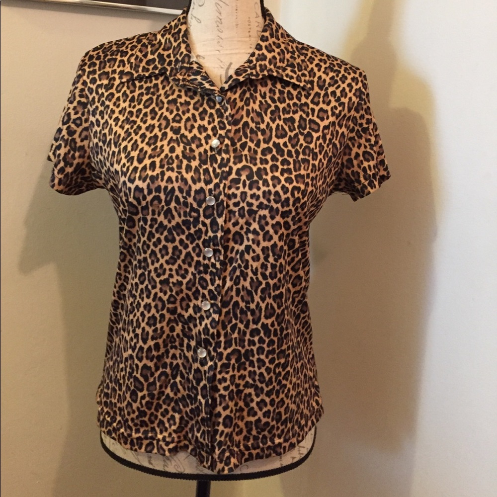 Vintage In Charge Animal Print Poly Short Sleeve Leopard Print 90s 1990s
