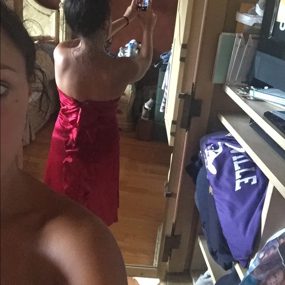 Express Red Silk Dress with Ruffled Back - Picture 2 of 2