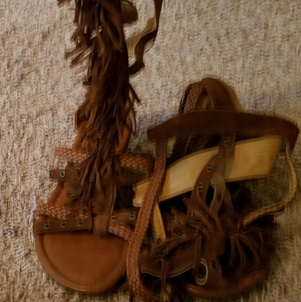 BOHO Style Fringe Knee-Hi Gladiator Sandals