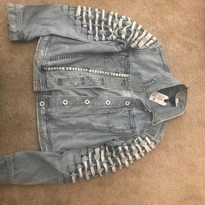 Denham jean jacket with weaved sleeves