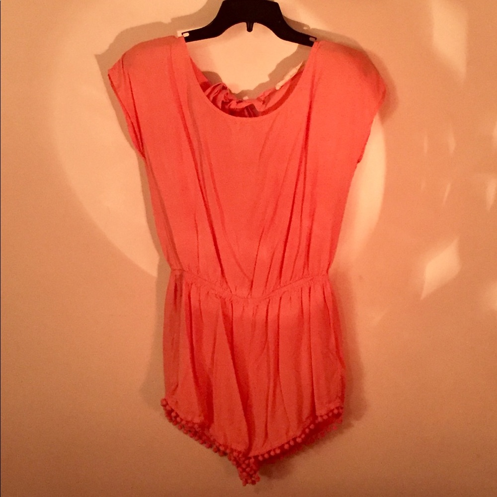 Staring at Stars - Coral pom pom romper