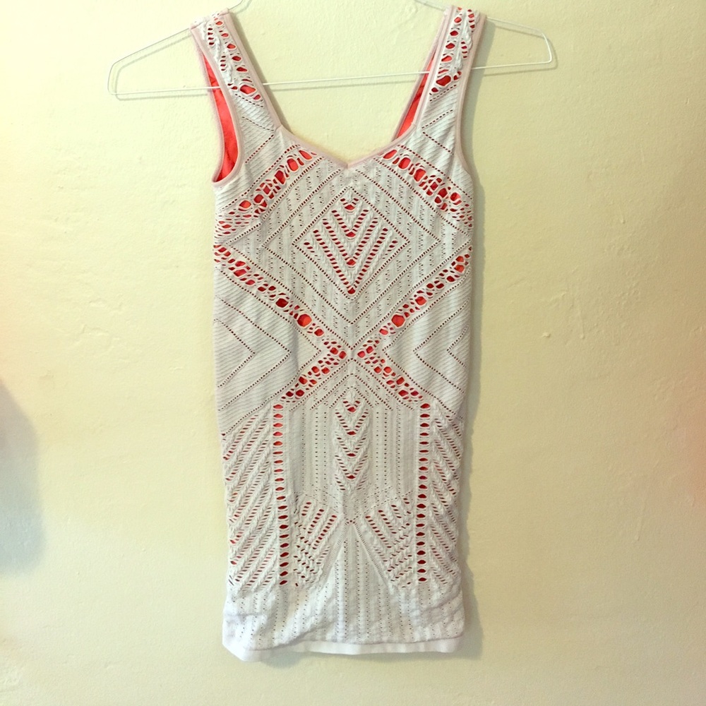 Free People white with orange underlay mini dress
