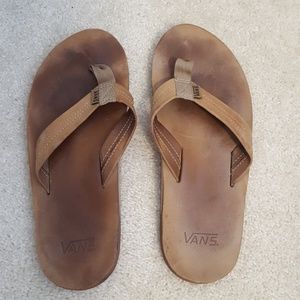 Vans brown leather flip flops