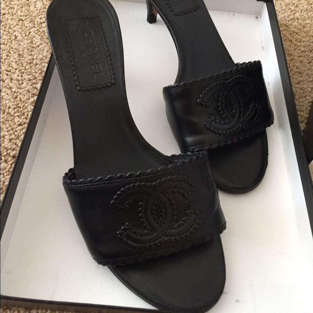Chanel Leather Black Slide Heels