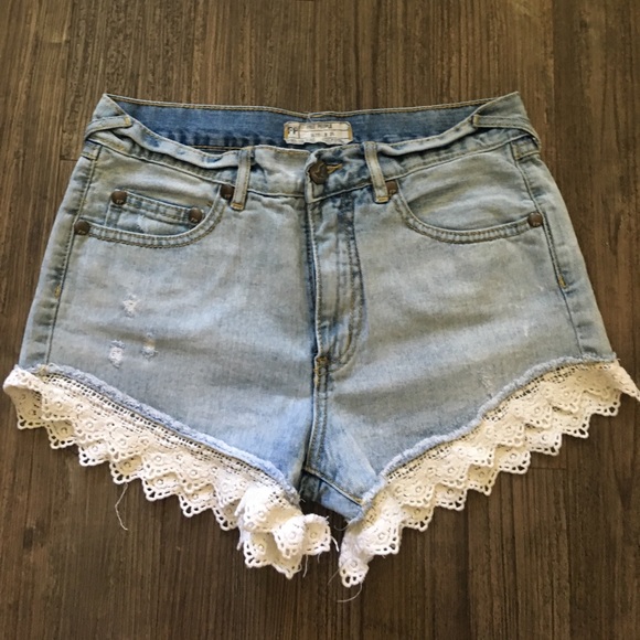 Free People Pants - Free People Lace Trim Denim Shorts