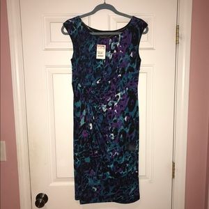 Teal Purple White Black Printed Dress