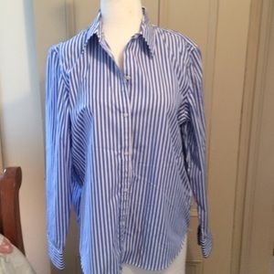 Blue/ white pinstripe blouse
