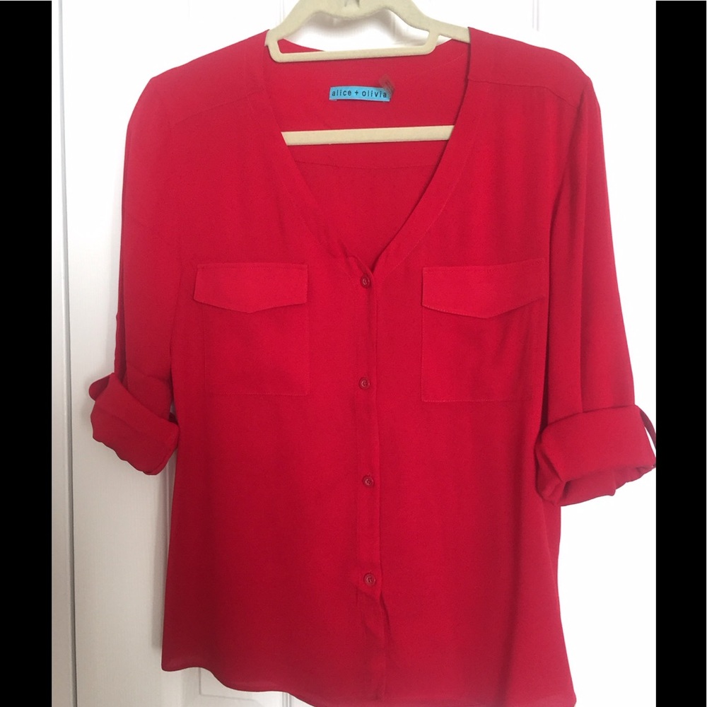 Alice & Olivia red silk blouse