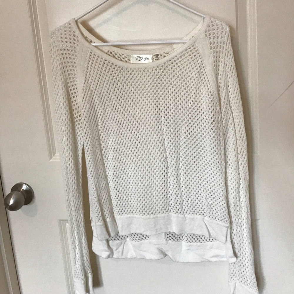Lightweight White Eyelet/Mesh style sweater