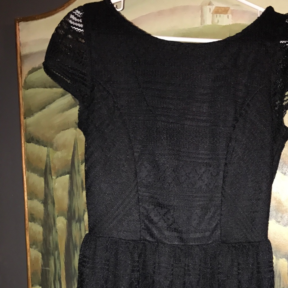 Black, "lace" textured mini dress