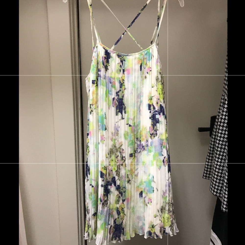 BCBGeneration Strappy Pleated Dress in White Multi