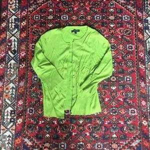 Fun bright green cardi! Rhinestone button details.