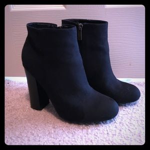 Bamboo Black Suede Chunky Heel Ankle Boots