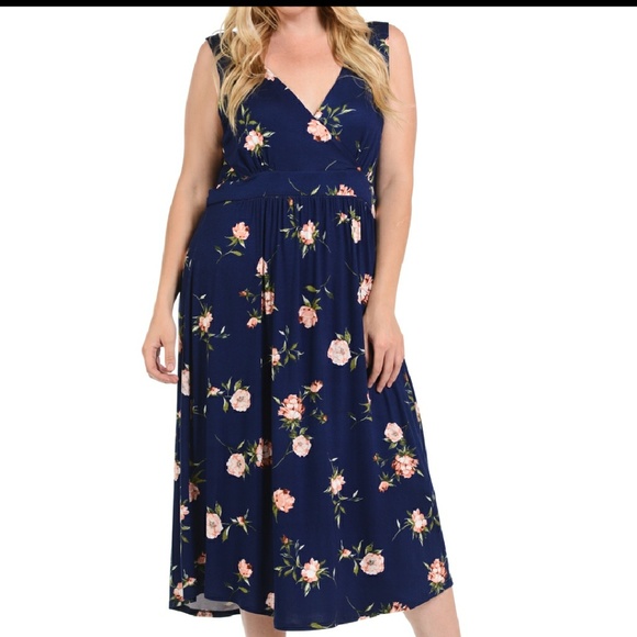 Plus size FLORAL V-NECK DRESS - Picture 3 of 8