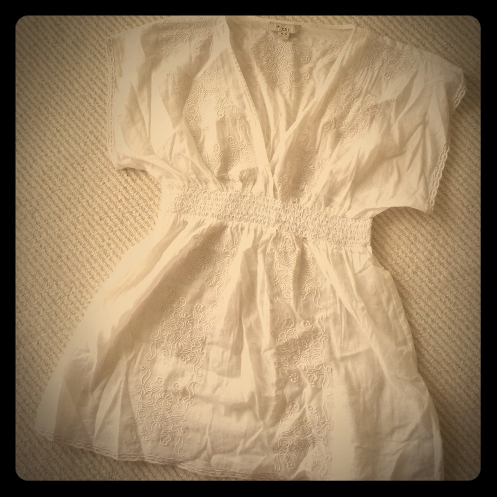 Sheer embroidered cinch waist vintage look top