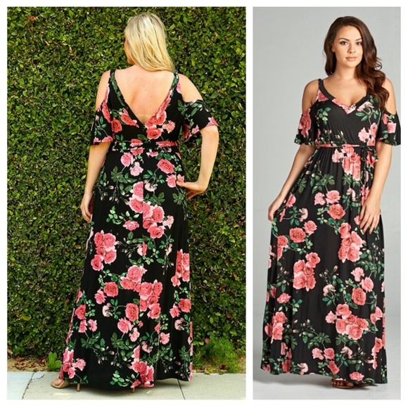 Floral Cold Shoulder Maxi - Picture 2 of 3