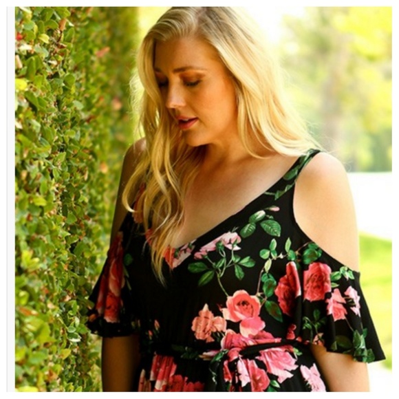 Floral Cold Shoulder Maxi - Picture 3 of 3