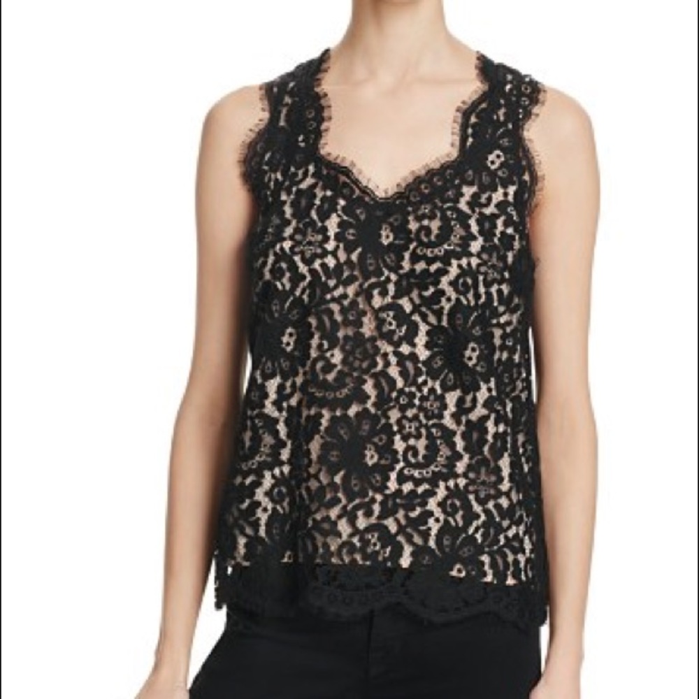 Joie Black lace cina top with scalloped neckline