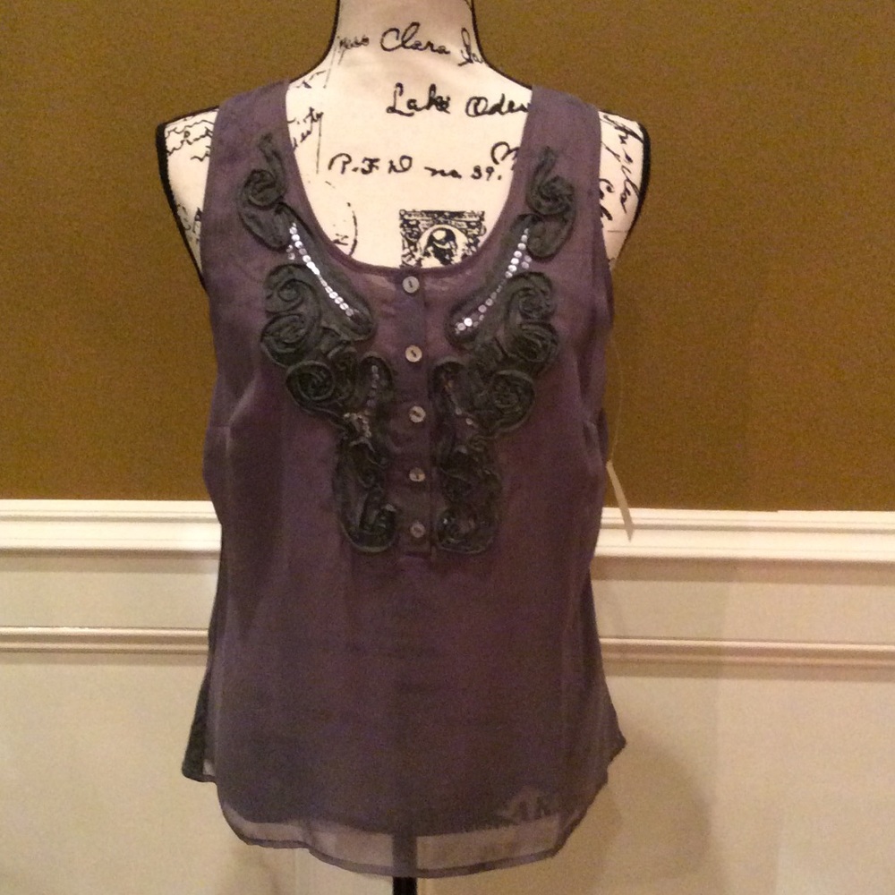 NWT knit woven beaded shell tank top
