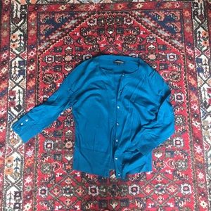 Bright blue cardi! Rhinestone buttons.