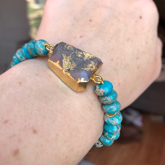 African Turquoise Druzy Beaded Bracelet - Picture 2 of 7