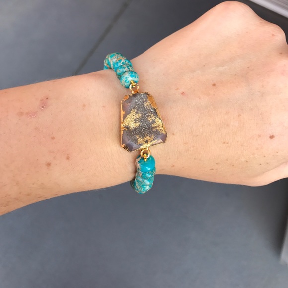 African Turquoise Druzy Beaded Bracelet - Picture 6 of 7