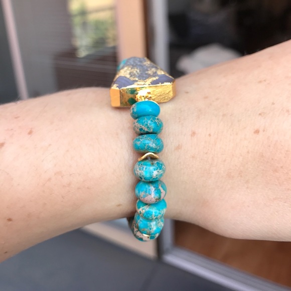 African Turquoise Druzy Beaded Bracelet - Picture 3 of 7