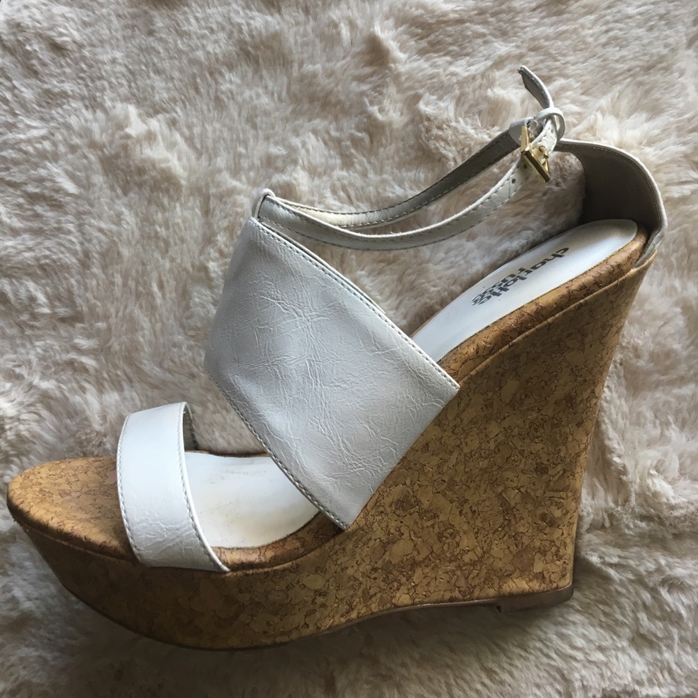Charlotte Russe white faux cork wedges