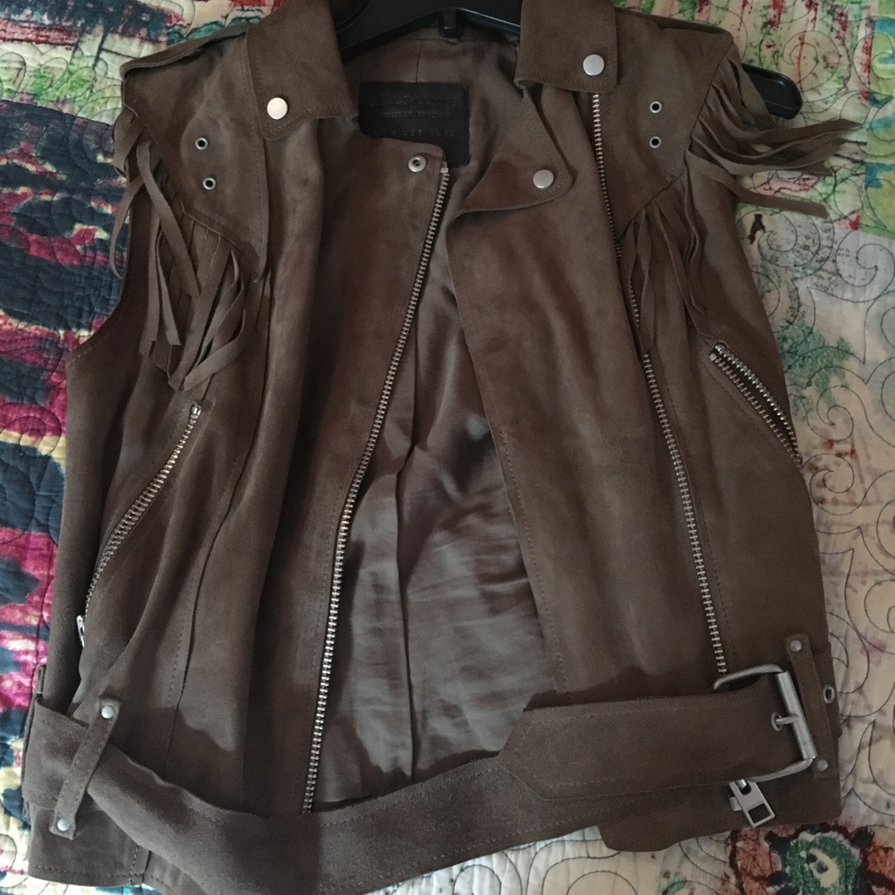 AllSaints western tassel gilet suede vest.