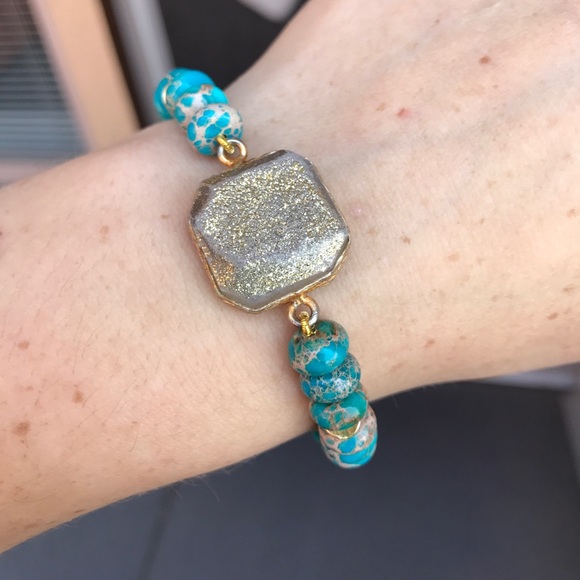 African Turquoise Druzy Beaded Bracelet - Picture 1 of 8