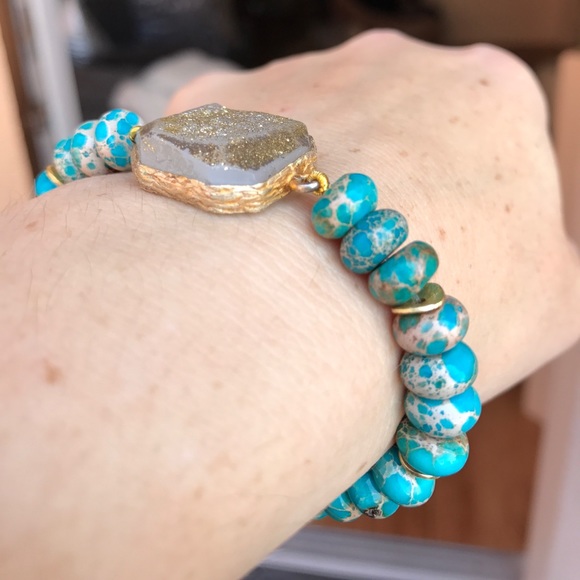 African Turquoise Druzy Beaded Bracelet - Picture 3 of 8