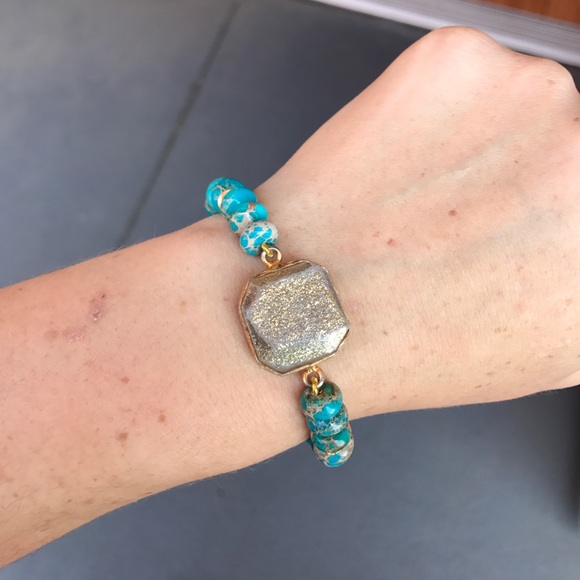 African Turquoise Druzy Beaded Bracelet - Picture 7 of 8
