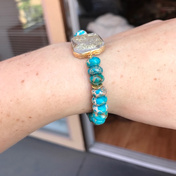 African Turquoise Druzy Beaded Bracelet - Picture 5 of 8